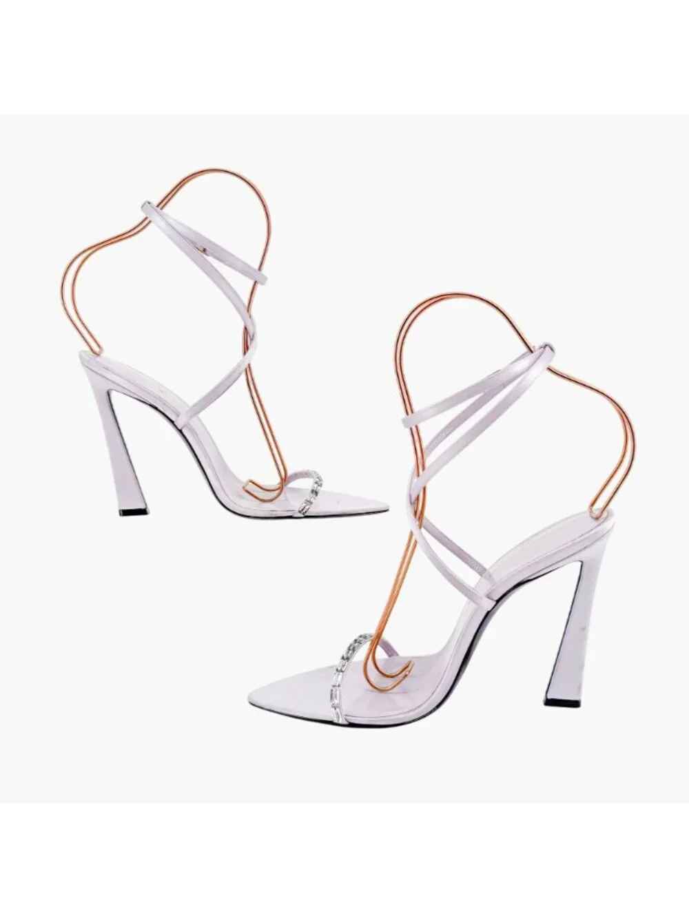 Saint Laurent Gippy Crystal Sandals EU 39.5 US 9.5 Lilac Purple Satin High Heels - Picture 8 of 13